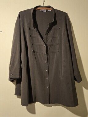 Kathe Che Relaxed Olive Button-Front 3/4 Sleeve Women’s Blouse.